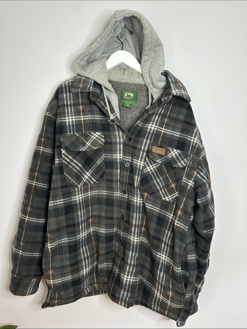 Men's Gray Plaid Hooded Flannel Jacket - Unbranded